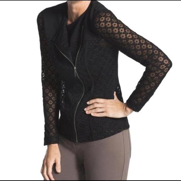 Chico's size 1 (size 8) black lace moto jacket - Picture 1 of 6